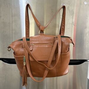 Leather Convertible Baby Bag in Cognac with Tassel Accent